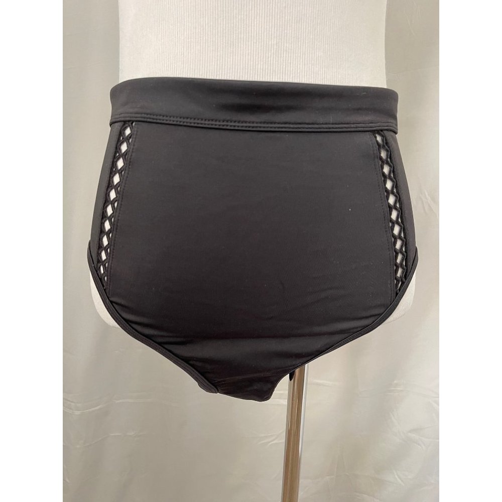 Beach Betty Black Open Zig Zag Design Front High Waist Front Bikini Bottoms - Picture 3 of 9